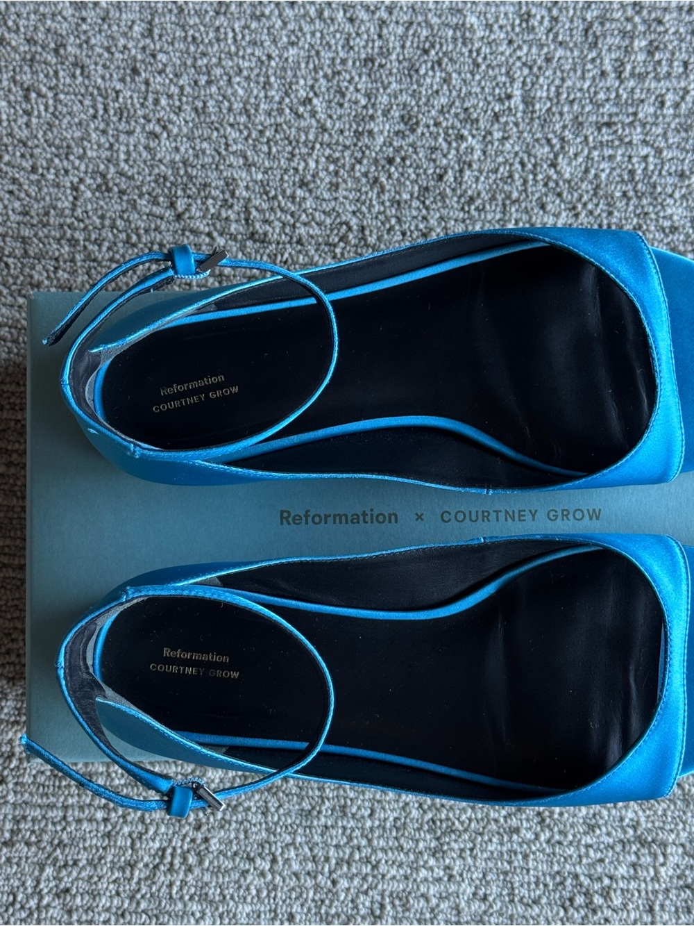 Reformation x Courtney Grow Zoe Sage Satin Sandal in Teal Size 8.5 - Picture 10 of 10